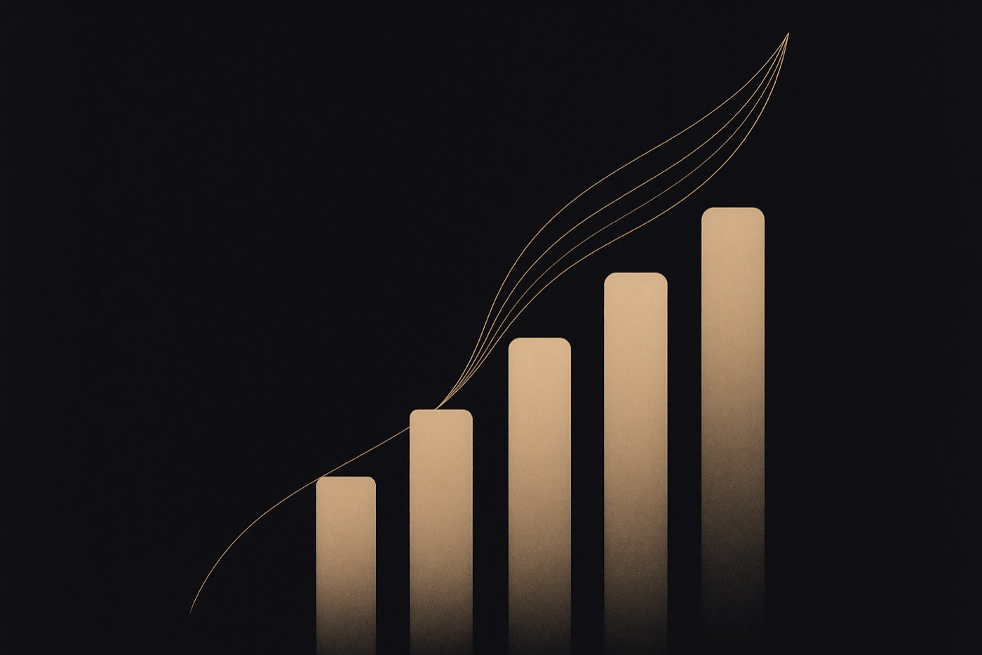 Abstract gold ascending lines on a dark background suggesting growth.