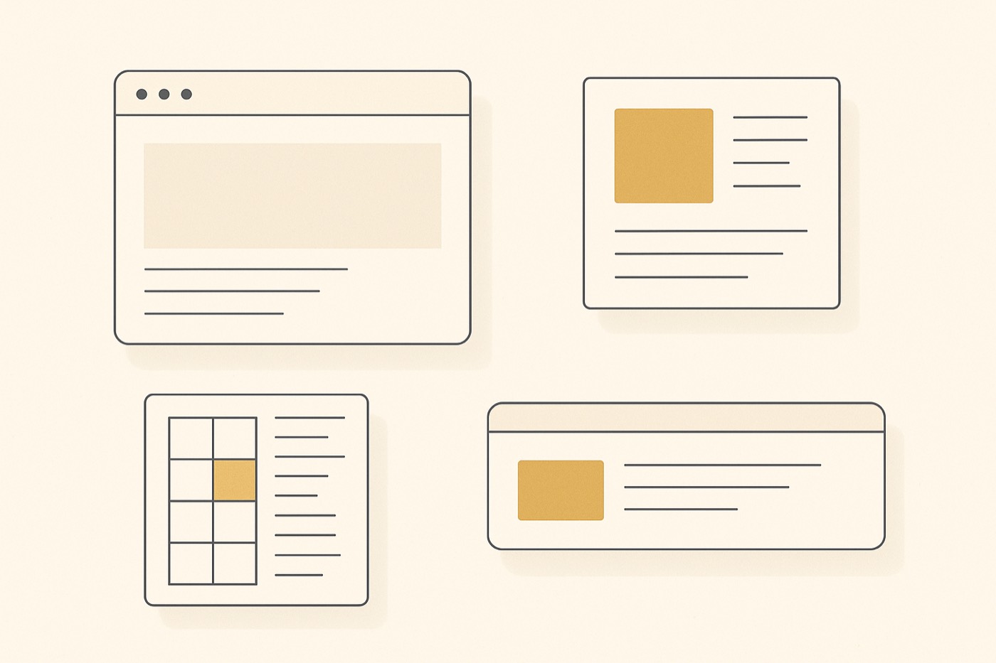 Clean abstract website and UI panels on a warm background.